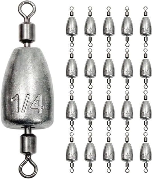 Fishing Weights with Rolling Swivel Bullet Quick Set Up Drop Shot Sinkers Streamlined Lead Fishing Sinkers for Freshwater Saltwater Catfish Bass Casting Fishing and Bottom Fishing Rigs