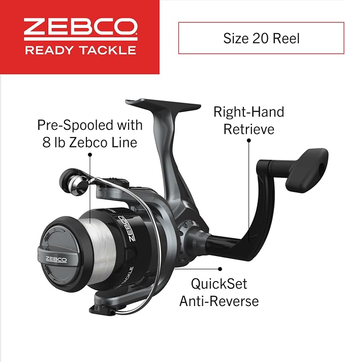 Zebco Ready Tackle Spinning Reel and Fishing Rod Combo, Includes Tackle Kit