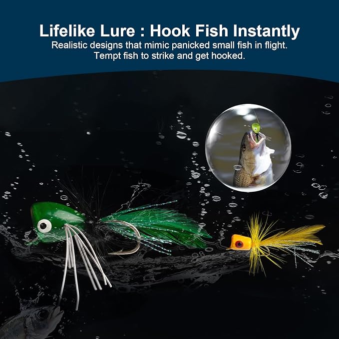 9 pcs Fly Fishing Popper Lures Kit, 2 Sizes Topwater Fishing Lures for Bass Panfish Bluegill Crappie for Freshwater and Saltwater, 2026 New Year Gift for Fishing Lover