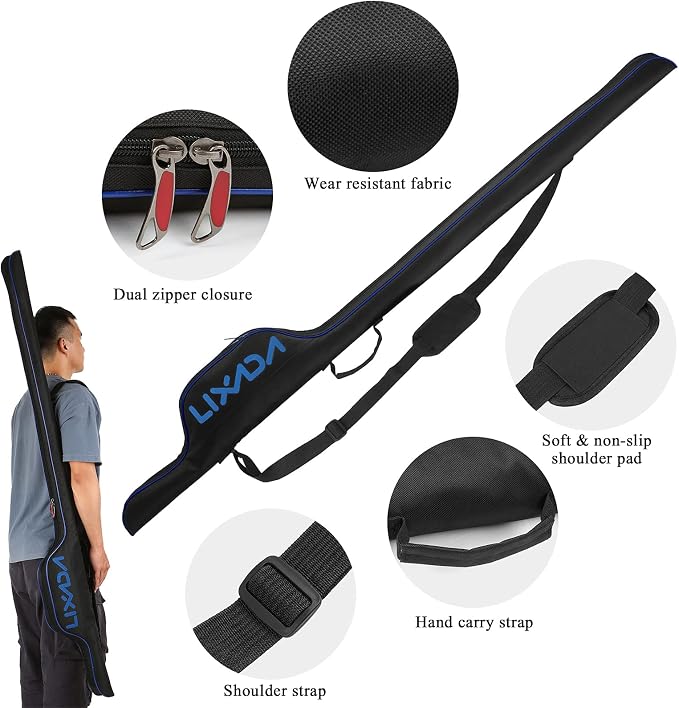 Lixada 63 Inch Fishing Rod Bag Portable Fishing Rod Reel Protective Case, Folding Fishing Pole Holder Cover Rod Tackle Organizer