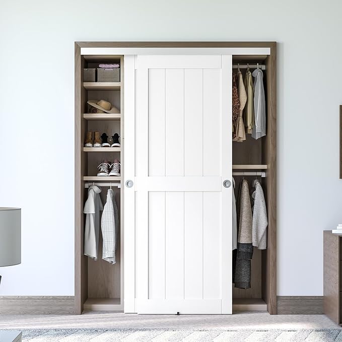 SMARTSTANDARD 60"/5FT Bypass Sliding Door Hardware Kit for Cabinet Closet, Aluminum Alloy Door Hardware with Finger Pull, for 2 Door System, Smoothly and Quietly, Fit 30.5" Wide Door Panel, No Door