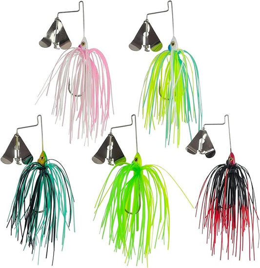 5 Pcs Bass Spinner Baits Buzz Bait Hard Metal Fishing Jigs for Bass Trout Pike Salmon 3.46in/0.31oz