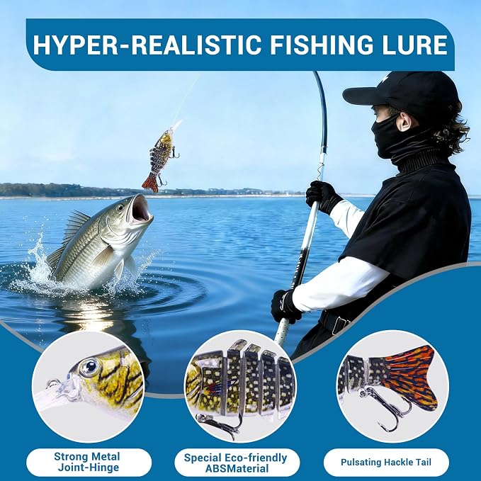 Keenjorika Fishing Lures Multi Jointed Fish Fishing Kits, Slow-Sinking Lifelike Segmented Swimbait Crankbaits, Realistic Swimming Action for Bass, Trout, Pike & Walleye, Freshwater and Saltwater