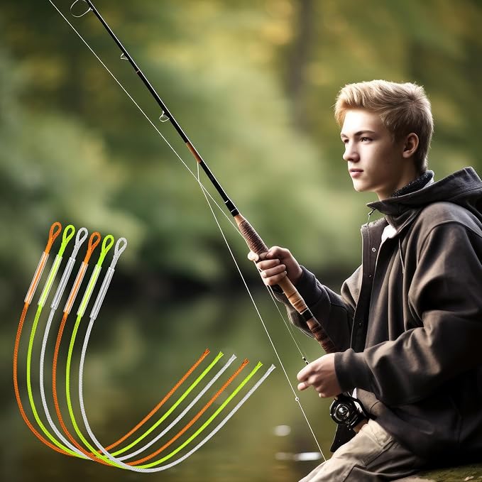 18 Pcs Fly Fishing Leader Connector Pro Selection Combo | 20lb 30lb 50lb | Clear, High Vis Yellow & Orange Braided Leader Loop Connectors for Fly Fish Line, Trout Bass Salmon Fishing Accessories