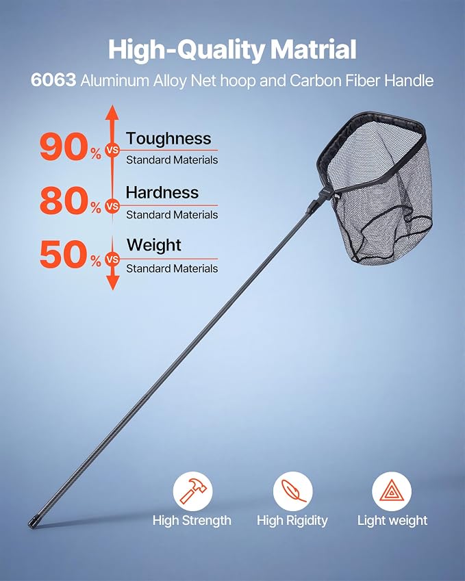 VEVOR Fishing Net, Landing Nets with Telescopic Handle Lightweight and Stronger Fish Gear, Durable and Fish-Friendly, for Kayak, Boat, Bank, Pond