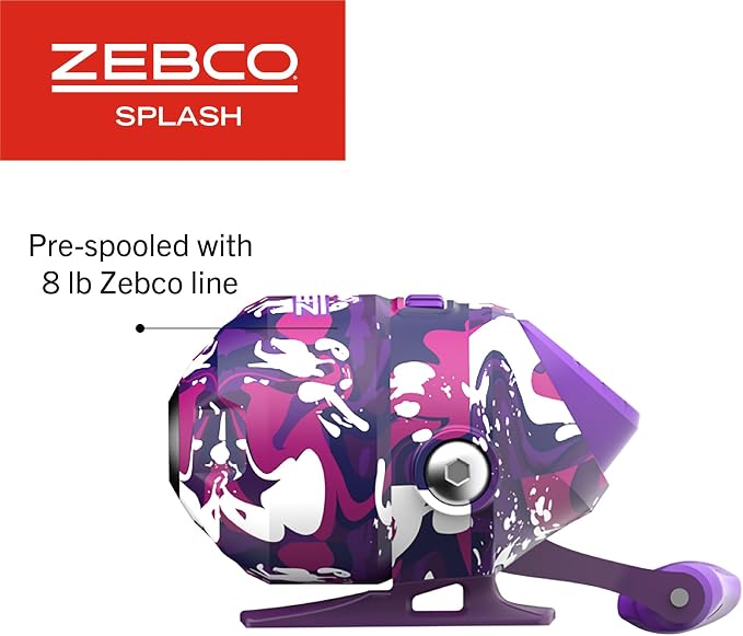 Zebco Splash Spincast Reel and Fishing Rod Combo, Fiberglass Rod, Ball Bearing System, All Metal Gears, 8-Pound Line