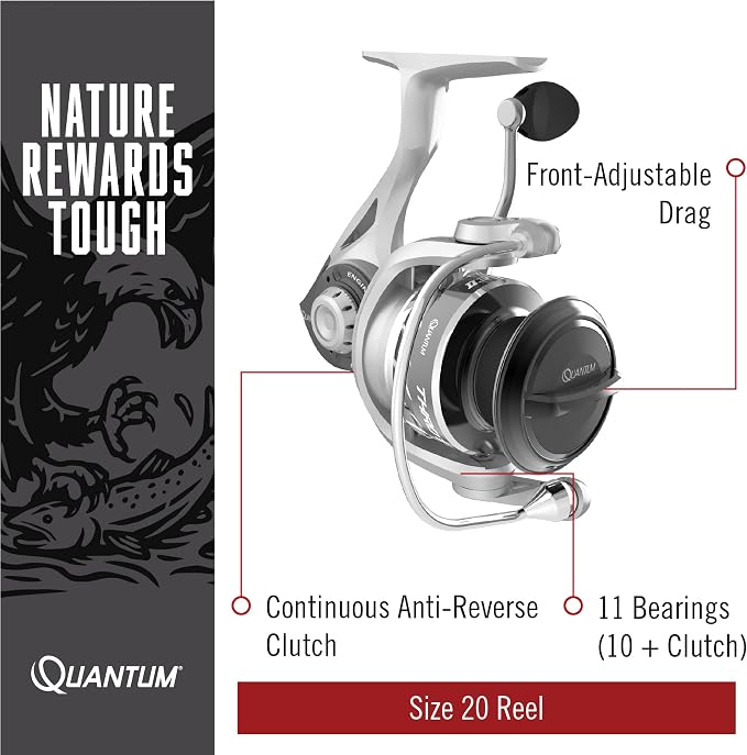 Quantum Throttle II Spinning Reel and Fishing Rod Combo, 6-Foot 6-Inch 1-Piece IM8 Graphite Fishing Pole, Split ComfortGrip Handle, Medium Power, Size 20 Reel, Silver/Red