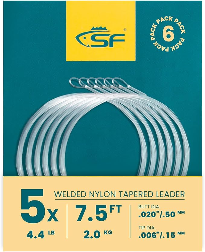 SF Pre-Tied Loop Fly Fishing Tapered Leader Nylon Clear Trout Freshwater Saltwater Bonefish Permit Bass Salmon Steelhead 7.5FT 9FT 10FT 12FT 15FT 0X 1X 2X 3X 4X 5X 6X 7X