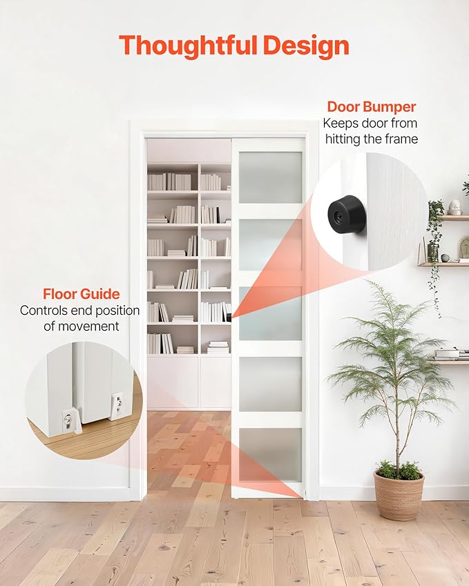 VEVOR Sliding Pocket Door Hardware Track Kit, 68.74" Pocket Door Track Kit with Soft Close Mechanism for Smooth and Quiet Sliding, Easy to Install, for 1" to 1 3/4" Thickness 36" Width Single Door