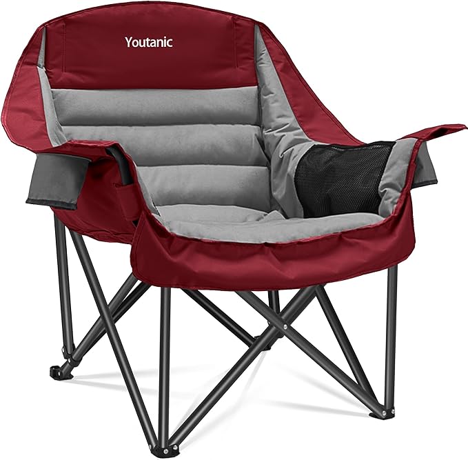 Youtanic Oversized Camping Chair, Portable Folding Camping Chairs with Side Pocket, Cup Holder and Carry Bag, Heavy Duty Outdoor Camping Chairs for Adults, Fishing, Sports, Trip, up to 400lbs, Style 3