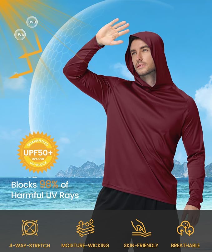ZITY 3 Pack Men's Sun Protection Hoodie Shirt Fishing Shirts for Men UPF 50+ Long Sleeve Shirt Lightweight Rash Guard
