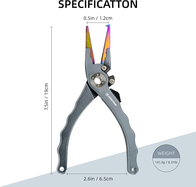 Fishing Pliers for Saltwater & Freshwater, with line Cutter, 6 or 7.5 inch, Hook Remover Pliers, SUS420 Jaws with Titanium Coating, Tungsten Carbide Cutter (Natural, 7.5 inch)