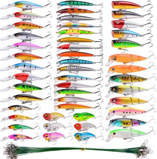 Aorace Fishing Lures Kit Mixed Including Minnow Popper Crank Baits with Hooks for Saltwater Freshwater Trout Bass Salmon Fishing