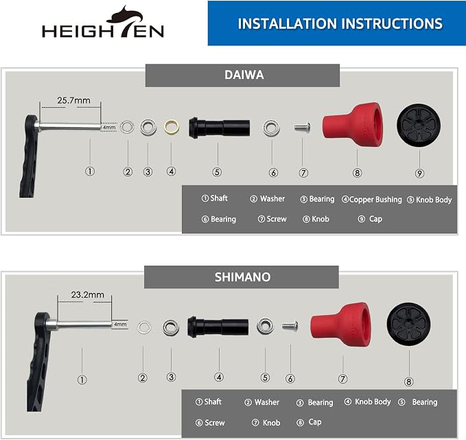 HEIGHTEN 24mm Fishing Reel Handle Knob for Shimano Daiwa Baitcasting Spinning Reel Stradic Vanford Sahara FI Tranx SLX Ballistic Exceler Tatula