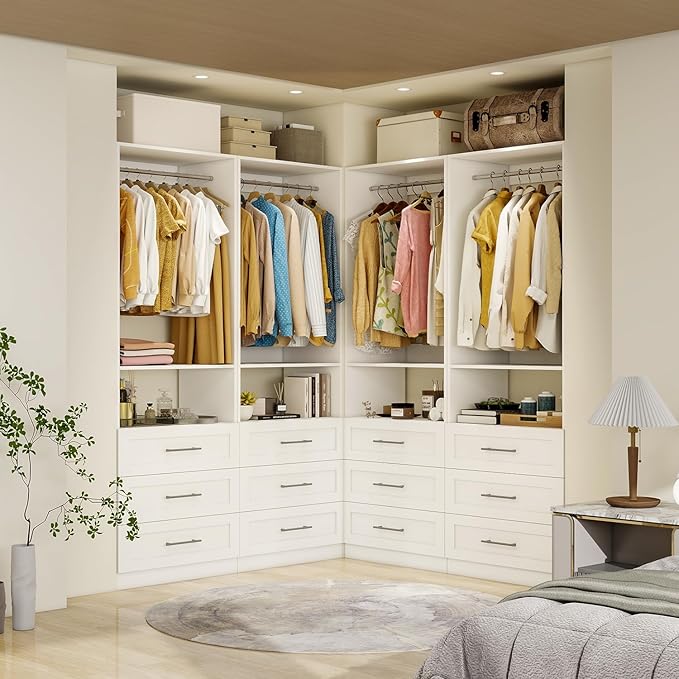 Closet System with Wooden Drawers, 2FT Closet Organize System with 3 Drawers & 2 Hanging Rods &for Walk in Closets, 24" Freestanding Closet System, White(2FT)