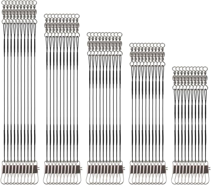 Giantree 50 Pcs Fishing Leaders, Stainless Steel Fishing Leaders with snap and Swivel, Anti-bite Stainless Steel Wire Leaders Fishing Leader Line for Fishing Rigs Saltwater and Freshwater