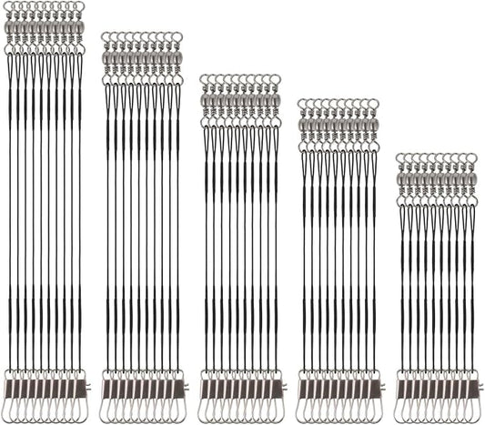 Giantree 50 Pcs Fishing Leaders, Stainless Steel Fishing Leaders with snap and Swivel, Anti-bite Stainless Steel Wire Leaders Fishing Leader Line for Fishing Rigs Saltwater and Freshwater