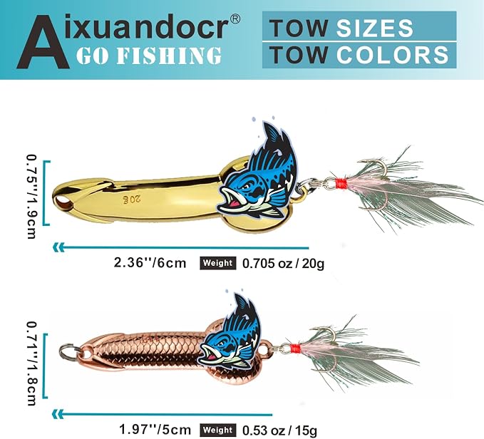 Bass Fishing Lure, Fishing Spoons, Topwater Fishing Lures with Trebles Hooks, Trout Fishing Lures, Fishing Tackle for Freshwater and Saltwater, Fishing Gifts for Men