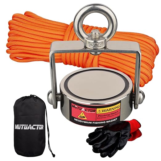 MUTUACTOR 800lbs Double-Sides Heavy Duty Swivel Magnet Fishing Kit
