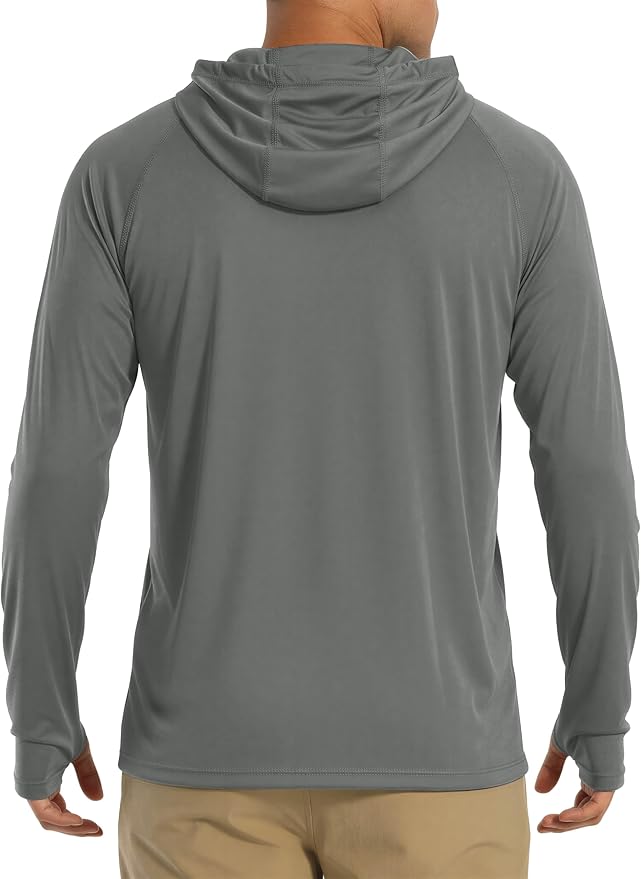 MAGCOMSEN Men's Hooded UPF 50+ Sun Protection T Shirts Long Sleeve Athletic Fishing Shirts Rash Guards