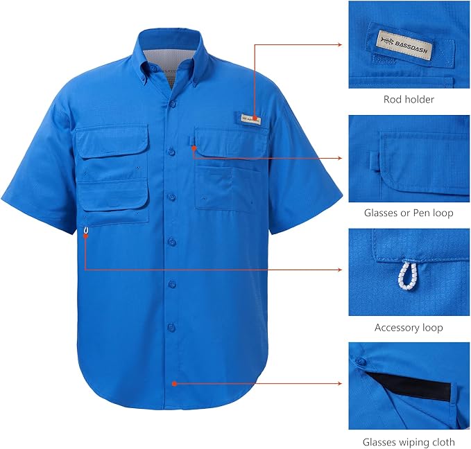Bassdash UPF 50 Men’s Fishing Dress Shirt Button Down Woven Short Sleeve Outdoor