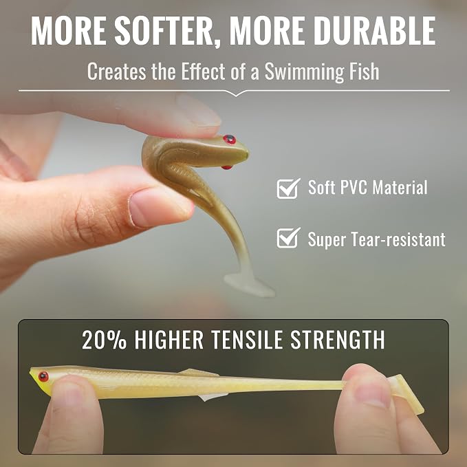 TRUSCEND Shadtale Easy Catch Soft Fishing Lures, Unique Vibration and Action for Various Rigs, Paddle Tail Swimbaits Trailer for Bass, Trout, Crappie, Walleye, Redfish, Saltwater & Freshwater Fishing