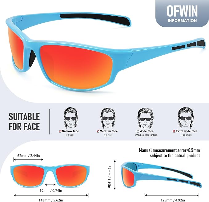 Sports Polarized Sunglasses for Men Women Wrap Around Sun Glasses Fishing Cycling Driving Running UV Protection