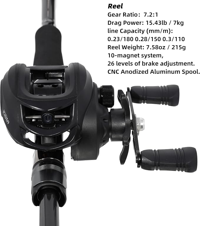 Kilitn Fishing Rod and Reel Combo, M Power Tips, Baitcasting Combo Baitcast Reel, Graphite Telescopic Baitcaster Rod with Comfortable EVA Handle