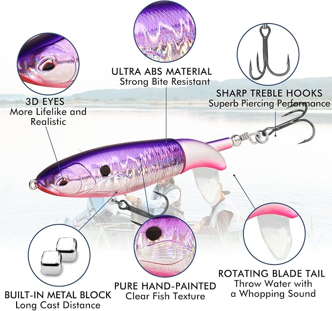 TRUSCEND Popobait Easy Catch Fishing Lures with BKK Hooks, Instant Startup, Longer Cast, Balanced Spray/Sound/Swim, Plopper Topwater Lures for Bass, Trout, Pike, Walleye, Freshwater Saltwater Fishing