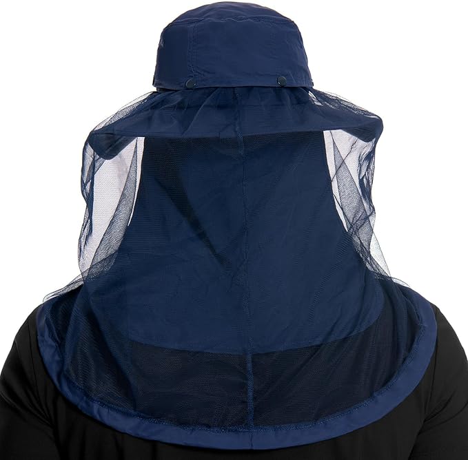 BASSDASH UPF 50+ Mosquito Sun Hat with Hidden Head Net and Neck Flap for Men Women Outdoor Fishing Hiking Camping