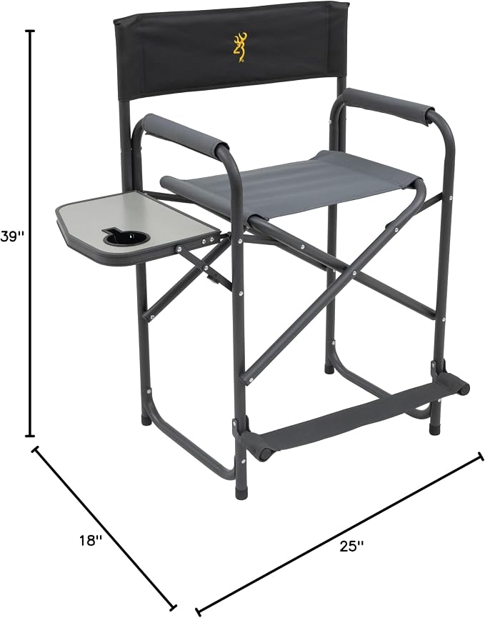 Browning Directors Chair - Outdoor Folding Chairs Made with Durable Fabric and Sturdy Aluminum/Steel Frame, with Extra Tall Seat and Flip-Down Footrest