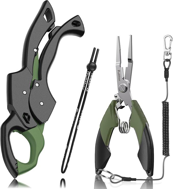 Fish Gripper 9.2",Muti-Function Line Cutter Fishing Pliers, Saltwater Fishing Tool Kit,Fishing Gear with Fishing Lanyard