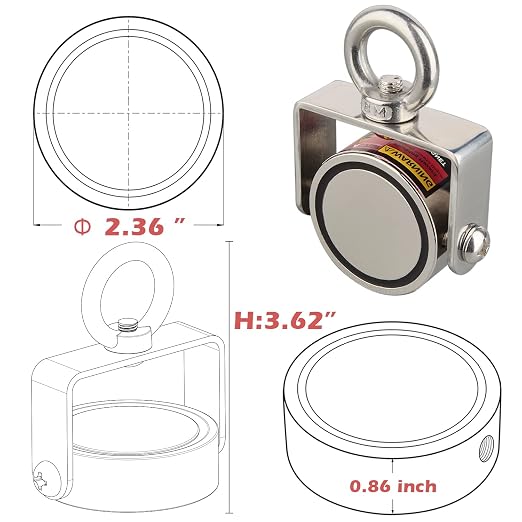 MUTUACTOR 800lbs Double-Sides Heavy Duty Swivel Magnet Fishing Kit