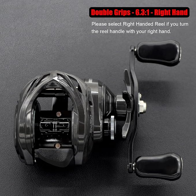 Carbon 300 Baitcasting Fishing Reel, High Line Capacity Baitcaster Reels, 6.3:1 Gear Ratio, 10+1 Stainless Steel Ball Bearings, 10 Button Magnetic Brakes, Carbon Fiber Frame and Side Covers