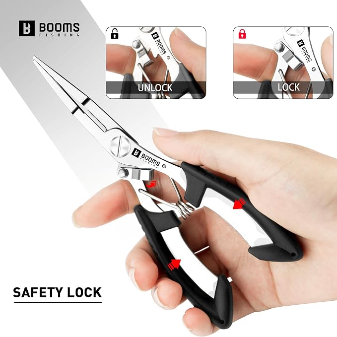 Booms Fishing H01 Small Fishing Pliers Scissors Braid Cutters Stainless Steel Fishing Tools Split Ring Pliers Hook Remover