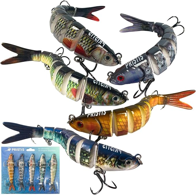 Pristis Lifelike Fishing Plugs for Bass Muskie Walleye, Slow Sinking Swimbaits for Saltwater Freshwater, Shallow Deep Diving Crank Hard Baits Lure Set with Reinforced Treble Hooks for Pike Crappie