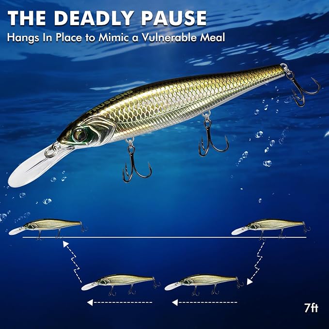 TRUSCEND Suspending Jerkbait, Rattle Minnow Lures with BKK Hooks, Freshwater Bass Trout Striper Walleye Pike Fishing Lures, Variety Pack for All Water Conditions, Premium Fishing Gear and Gifts