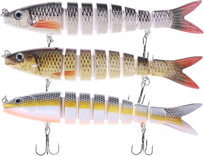 Bass Fishing Lures, Jointed Swimbait Glide Bait for Bass, Trout & Pike – Lifelike Fishing Lure with 3D Eyes, Built-in Rattle Chamber, Triple Hook – Realistic Fishing Lures for Freshwater & Saltwater