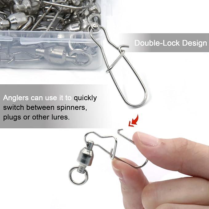 FishTrip Snap Swivels 30Pack Ball Bearing Fishing Swivels Saltwater 0#-10# Duo Lock Barrel swivels Fishing Clips Swivels Fishing Tackle
