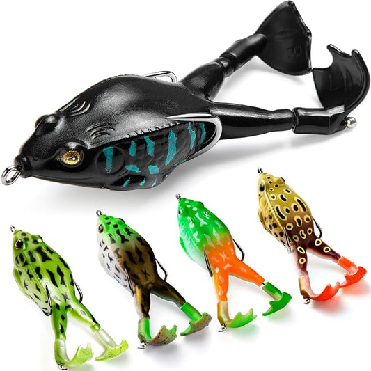 Topwater Frog Lure Bass Trout Fishing Lures Kit Set Realistic Prop Frog Soft Swimbait Floating Bait with Weedless Hooks for Freshwater Saltwater