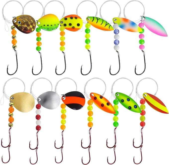 Eupheng Hand-Tied Walleye Rigs 15LB Spinner Crawler Harness with Colorado & Willow Blades, Single/Double Sharp Hooks, Pre-Rigged Bait Rigs for Walleye, Bass, Trout, Salmon – 6PCS/12PCS Kit