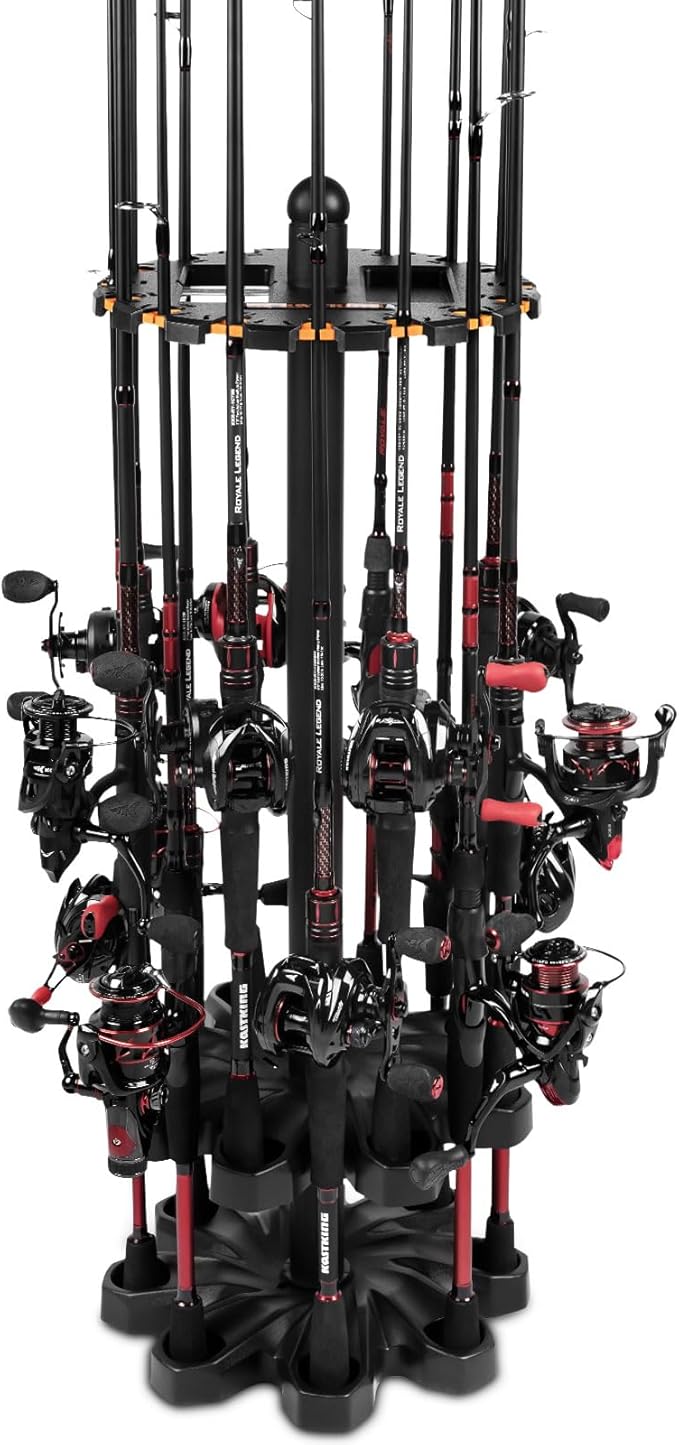 KastKing V16 Fishing Rod Holder for Garage, Floor Rack Holds Up to 16 Rods & Combos, Space-Saving Fishing Pole Organizer with Protective Foam, Durable ABS, Fishing Gear & Accessories Gift for Men