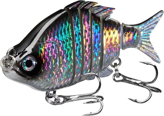 Bassdash SwimPanfish 2.5”/0.34oz Hard Bluegill Swimbaits Multi Jointed Topwater Trout Bass Fishing Crank Lure,Pack of 4