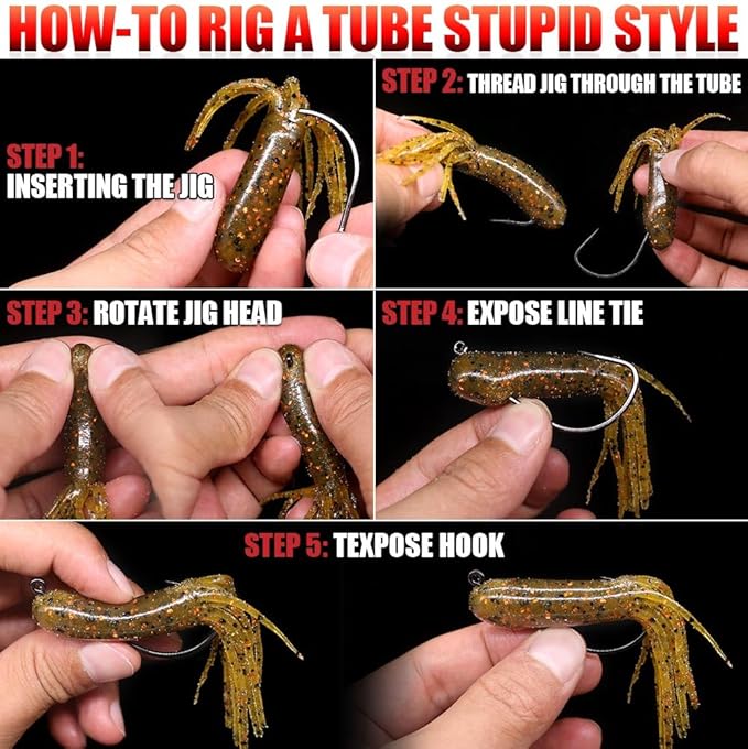 XFISHMAN-Tube-Jig-Heads-for-Bass-Fishing-Tube-Bait-Hooks 1/16oz 1/8oz 3/16oz 1/4oz (12-Pack)