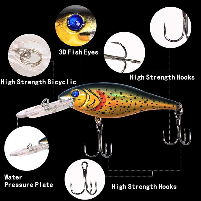 Fishing Lures Hard Bait Minnow Swimbait Crankbait Jerkbait Lure with Treble Hooks 3D Eyes Freshwater Saltwater Fishing Lures for Bass Trout Walleye Pike Catfish