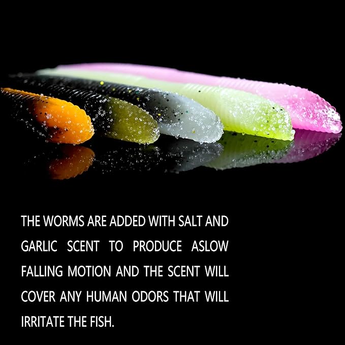 Senko Worms for Bass Fishing, Wacky Worms, Reaction Lure, Soft Plastic Bait for Ned rig, Fishing Lure Kit for Freshwater Bass