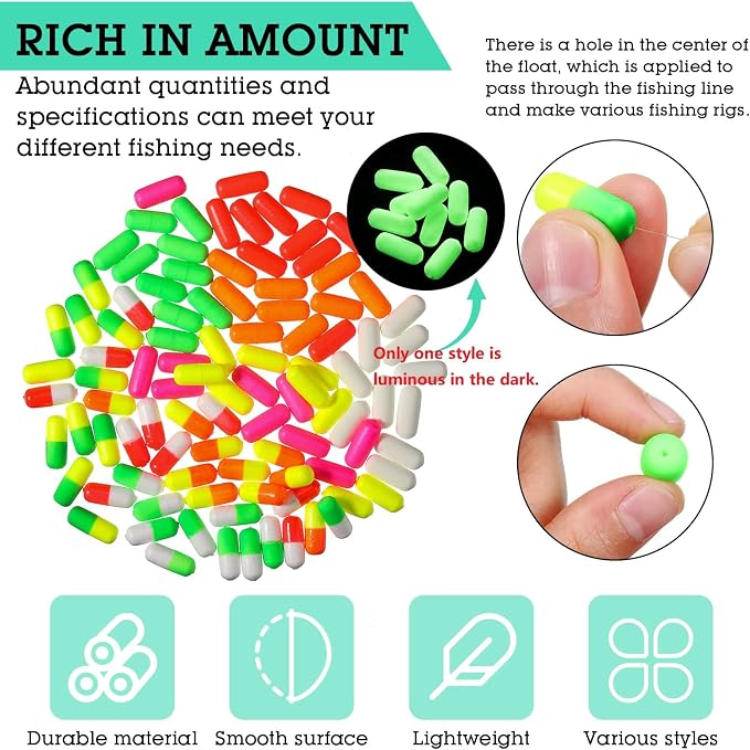 Skylety 100 Pieces Pompano Rig Floats for Surf Fishing Pill Snell Fishing Floats Making Kit for Trout Catfish Walleye