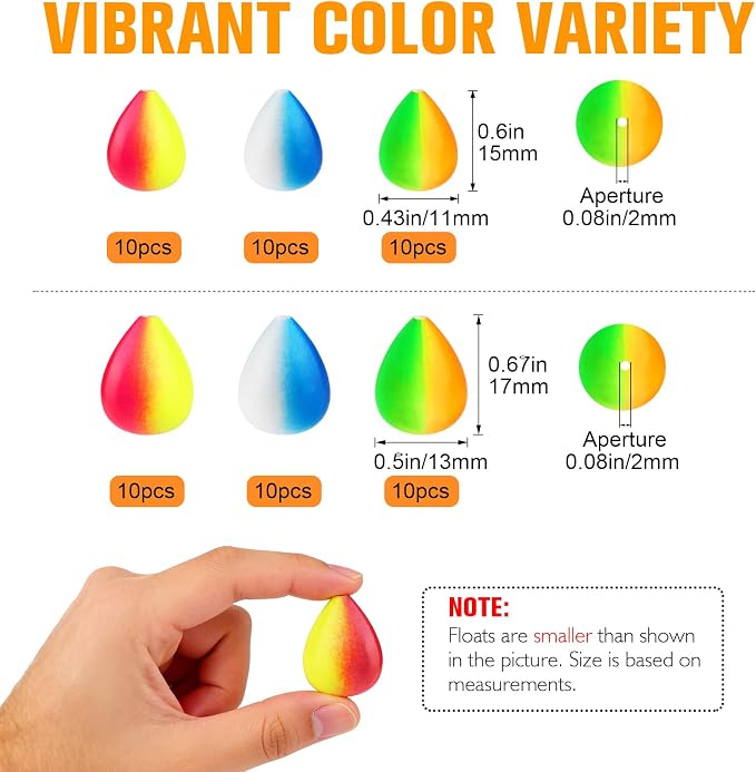 Dovesun 220/104/80/60/54/52/42pcs Pompano Rig Floats for Surf Fishing Foam Bobbers for Fishing Fly Fishing Bobbers Floats Bright Color Kit/Round/Cylindrical/Heart/Bullet/Pill/Spin Shape