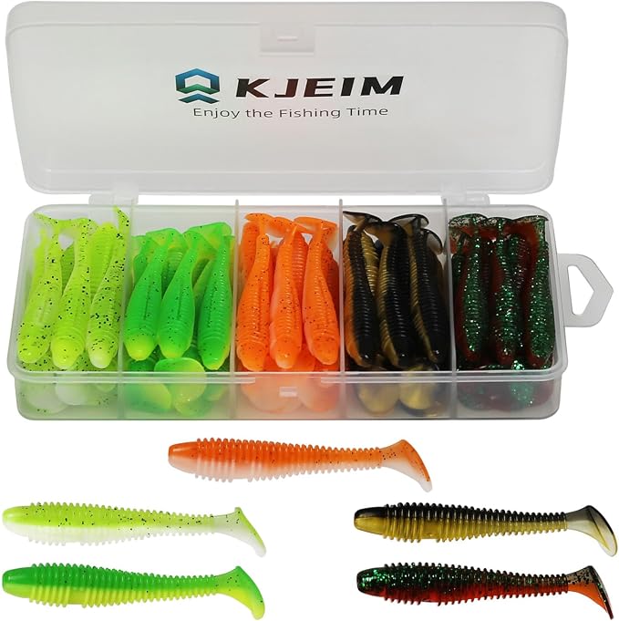 Paddle Tail Swimbaits, 50 PCS Ribbed 3 Inchs Soft Plastic Fishing Lures for Bass Trout Crappie Walleye Saltwater/Freshwater Fishing