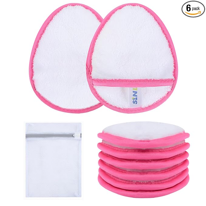SINLAND Reusable Makeup Remover Pads For Face,Eye,Lips Microfiber Gentle Facial Cleansing Cloths for All Skin Types Friendly for Makeup Remover With Laundry Bag 5.1inchx3.93inch White Pack of 6